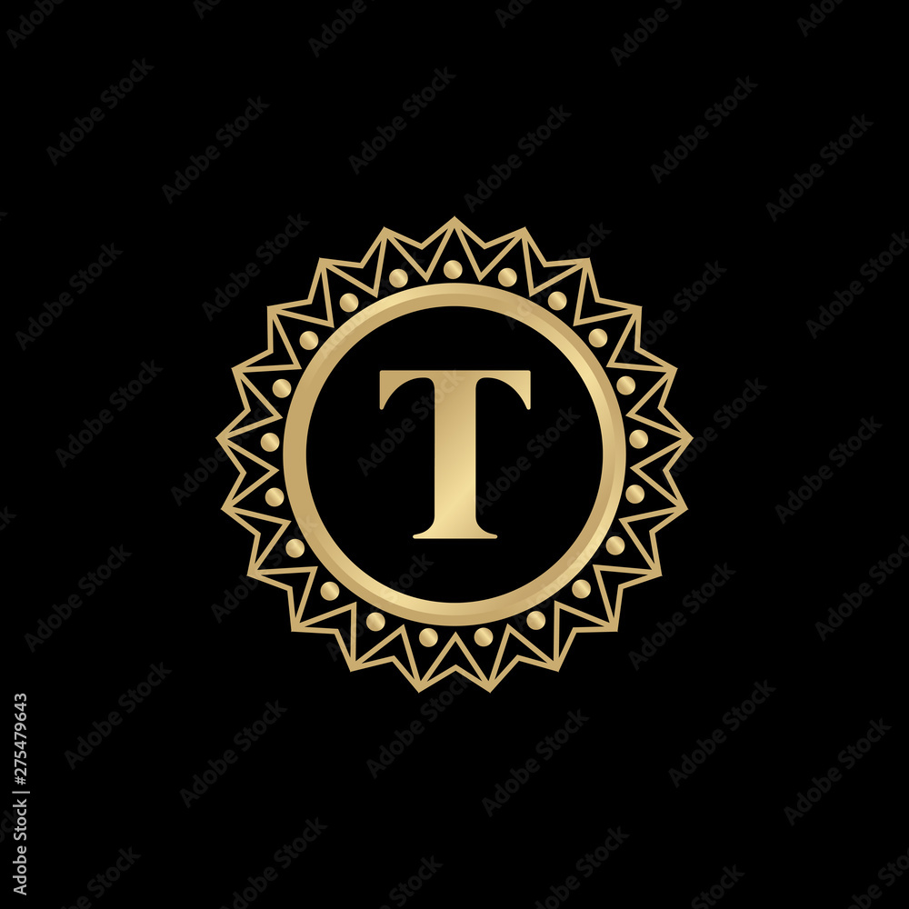 Naklejka premium Luxury T letter logo design vector template