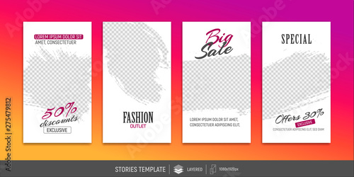 Editable templates for social media stories. Instagram story. Place for your photo and text.