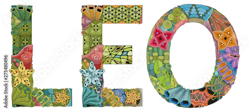 Word LEO. Vector zentangle object for decoration photo