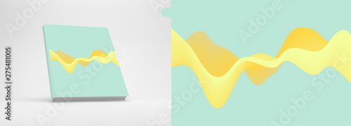 Realistic book mockup. Cover design template. 3D wavy background with dynamic effect. Vector illustration for marketing, research, statistics and analytics.