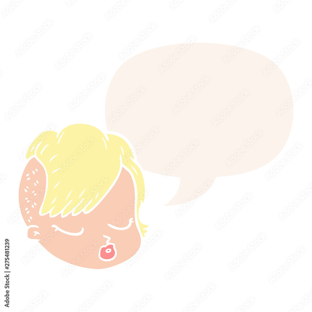 cartoon female face and speech bubble in retro style cartoon female face and speech bubble in retro style