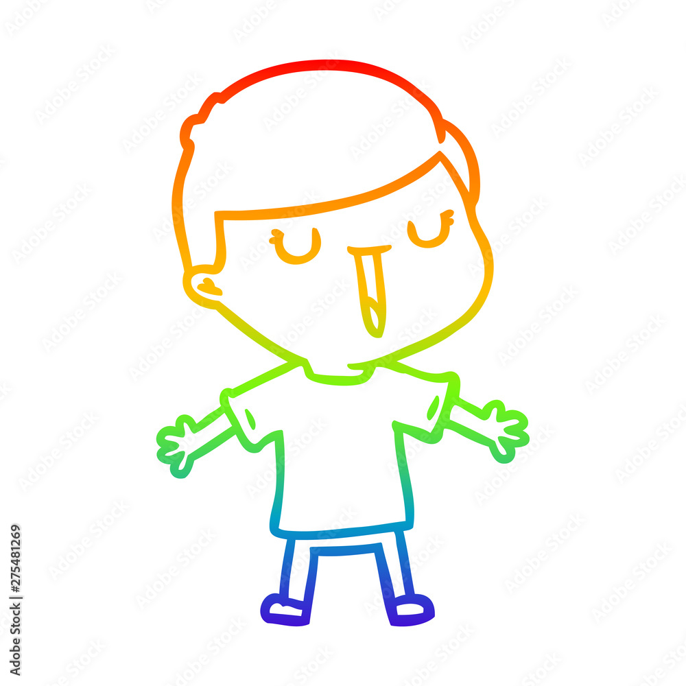 rainbow gradient line drawing cartoon happy boy