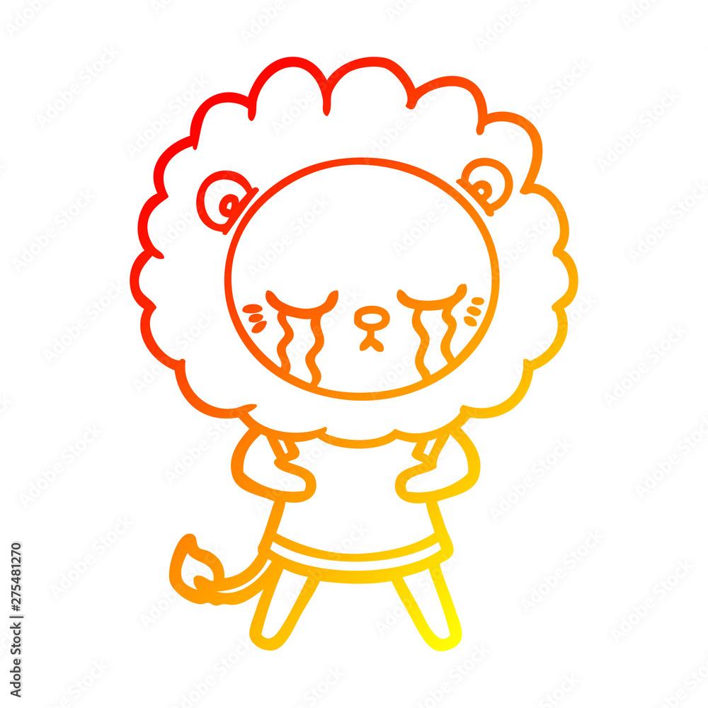 warm gradient line drawing crying cartoon lion warm gradient line drawing crying cartoon lion
