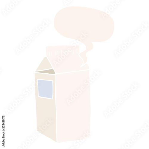 cartoon milk carton and speech bubble in retro style