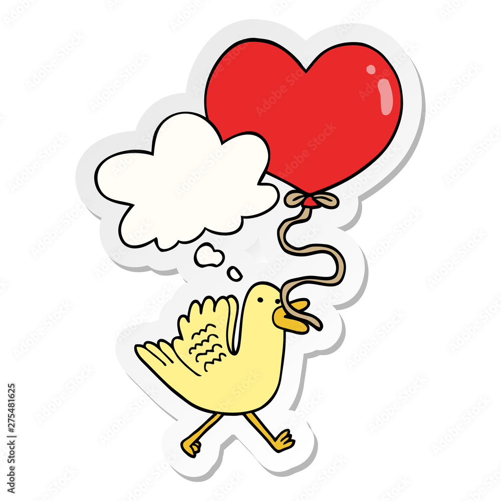 cartoon bird with heart balloon and thought bubble as a printed sticker cartoon bird with heart balloon and thought bubble as a printed sticker