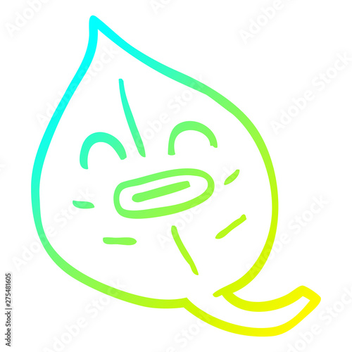 cold gradient line drawing cartoon autumnal leaf