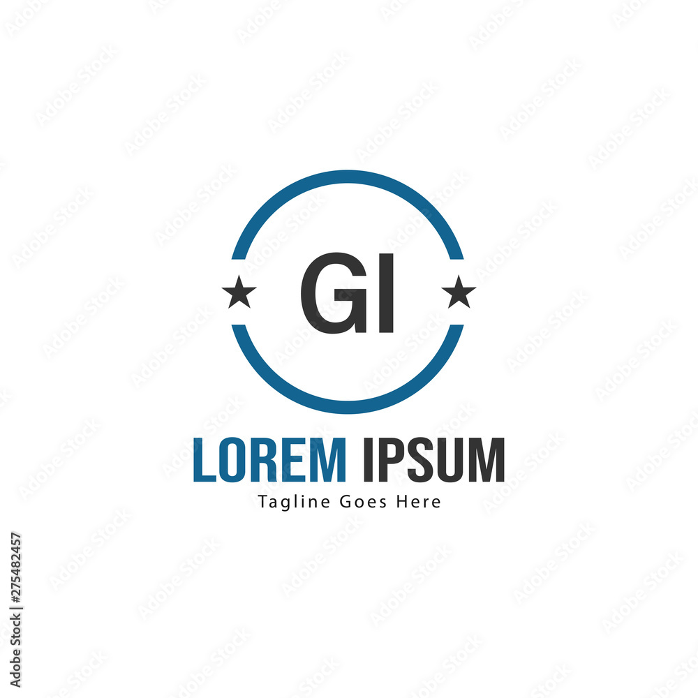 Initial GI logo template with modern frame. Minimalist GI letter logo vector illustration