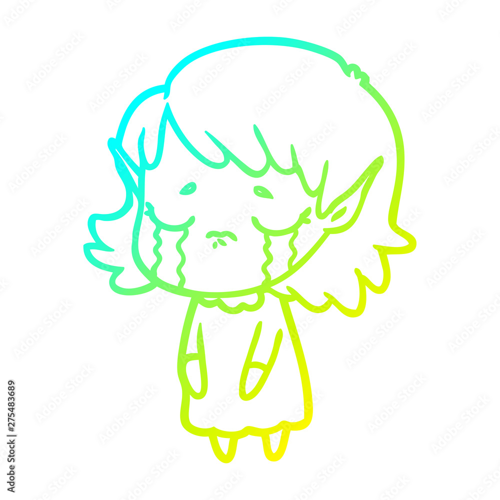 cold gradient line drawing crying cartoon elf girl cold gradient line drawing crying cartoon elf girl