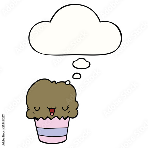 cartoon cupcake with face and thought bubble