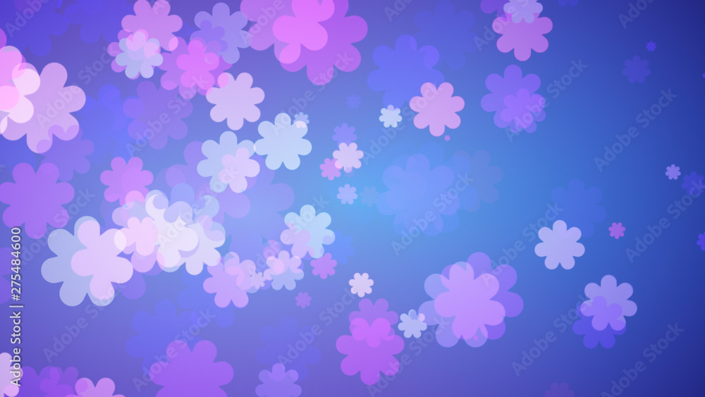 Soft Blue Floral Background. Purple Flowers Spreading Out On Blue Gradient . Spring Concept Soft Blue Floral Background. Purple Flowers Spreading Out On Blue Gradient . Spring Concept