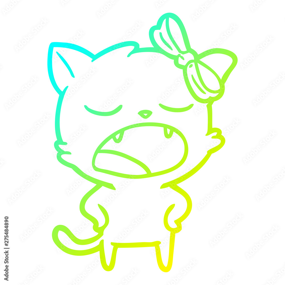 cold gradient line drawing cartoon yawning cat cold gradient line drawing cartoon yawning cat