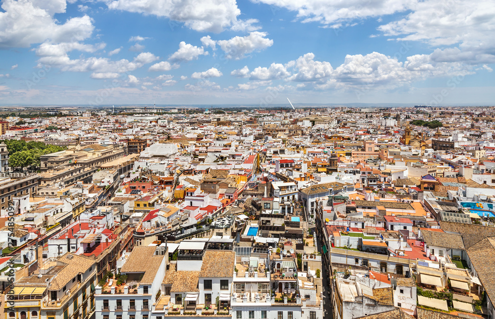 Cityscape view of Seville from the top of the Giralda.
