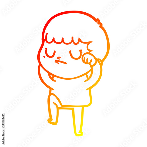 warm gradient line drawing cartoon grumpy boy