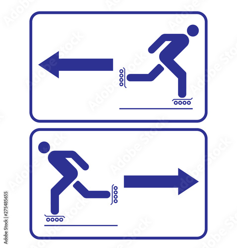 Roller skating sign. Roller skate icon. Alternative city transport sport roller blades. Personal transportation equipment. Permissive sign. Vector illustration.