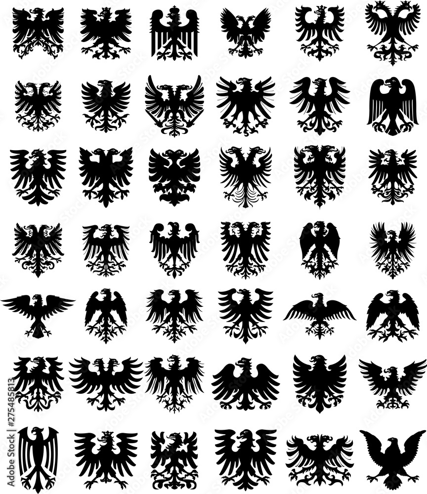 Heraldic eagles silhouettes set. Vector