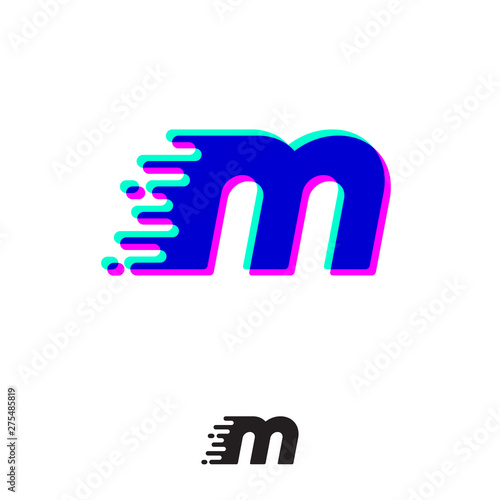 M monogram with stereo effect. M letter with movement and shift. Dynamic logo. Velocity or delivery icon.