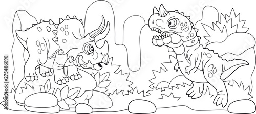 cartoon cute prehistoric dinosaurs, coloring book, funny illustration