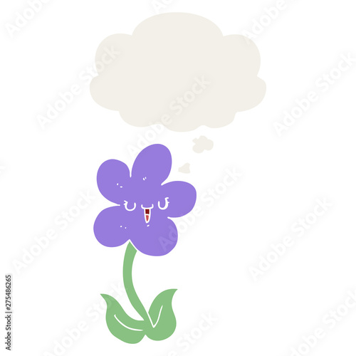 cartoon flower with happy face and thought bubble in retro style © lineartestpilot