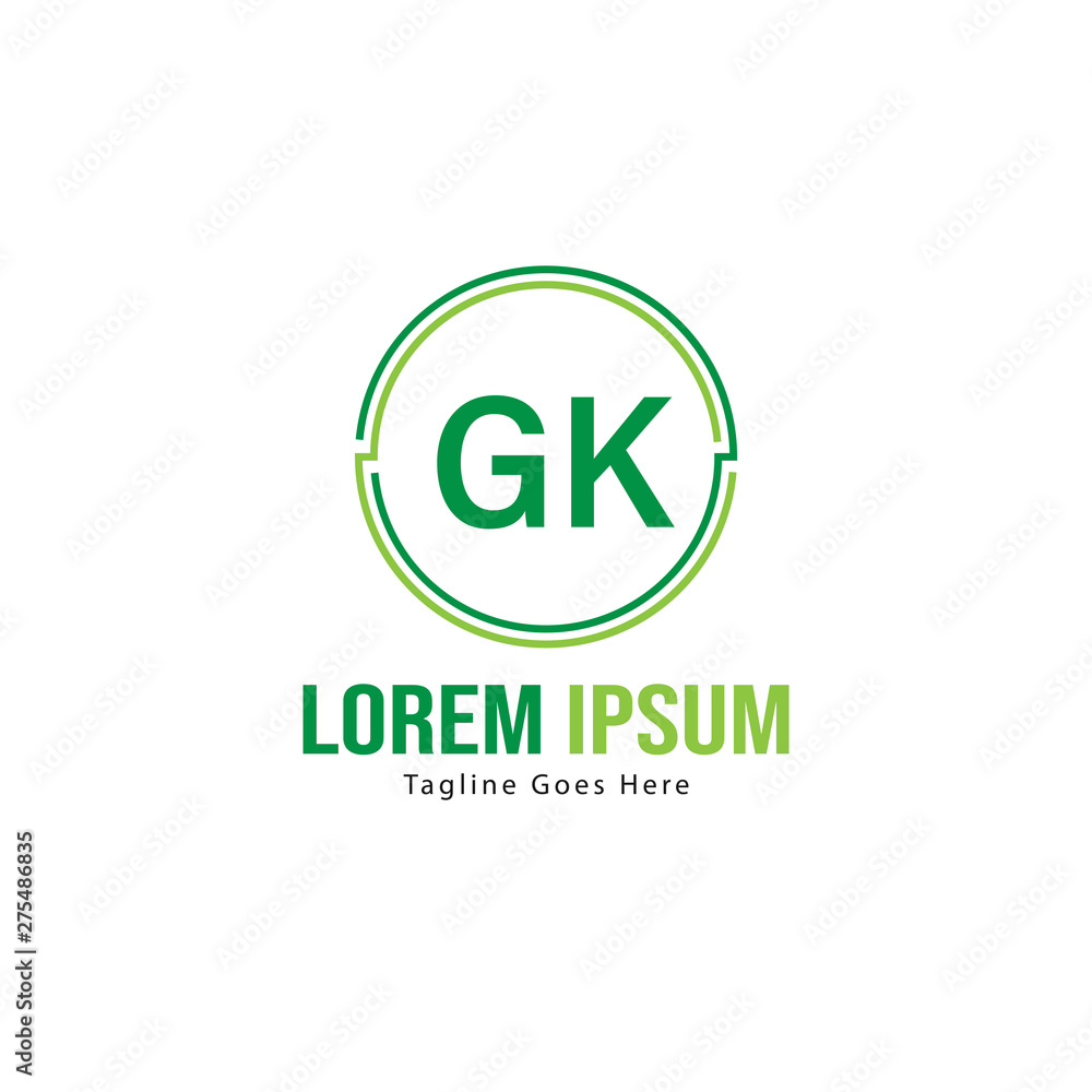 Initial GK logo template with modern frame. Minimalist GK letter logo vector illustration