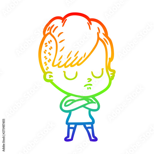 rainbow gradient line drawing cartoon woman