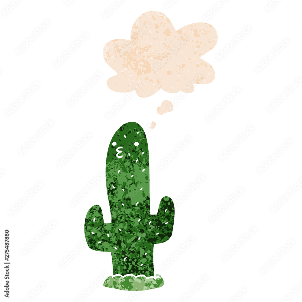 cartoon cactus and thought bubble in retro textured style cartoon cactus and thought bubble in retro textured style
