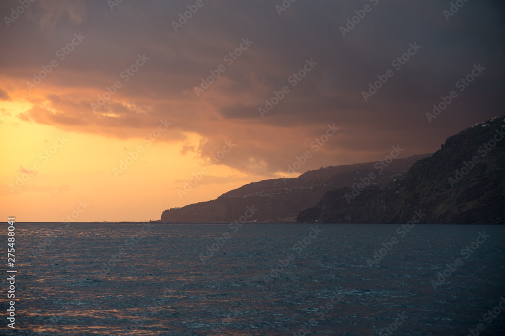 Madeira colourful sunset dramatic Atlantic Ocean