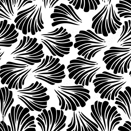 Hand drawn seamless vector pattern. Simple Abstract floral design arch line. black and white minimalistic background. 