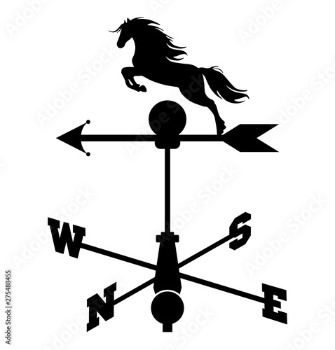 Weather vane. Horse weather vane (weathercock silhouette). Vector illustration.