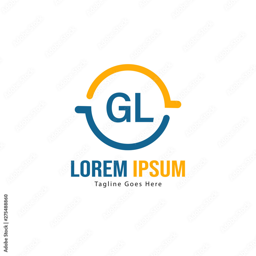 Initial GL logo template with modern frame. Minimalist GL letter logo vector illustration