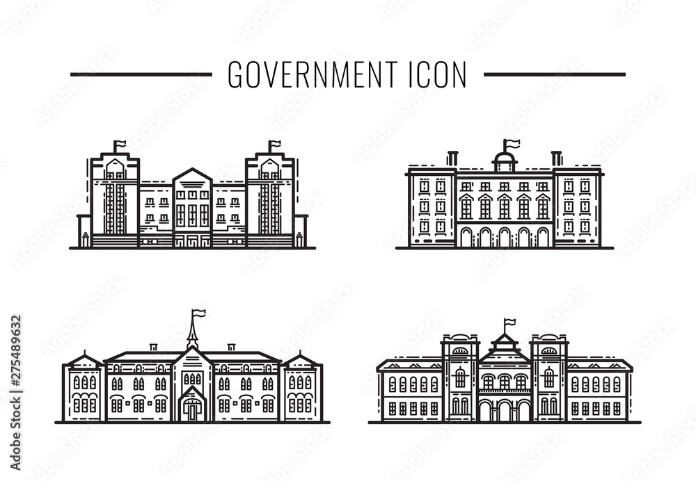 Set Government building facades icon outline vector