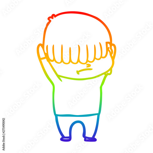 rainbow gradient line drawing cartoon boy with untidy hair