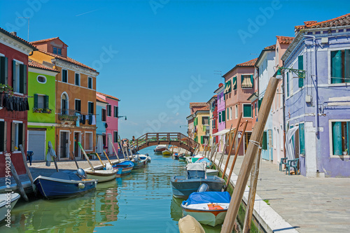 Burano island, Italy. View of the colored houses near the canal on the island of Burano, Italy
