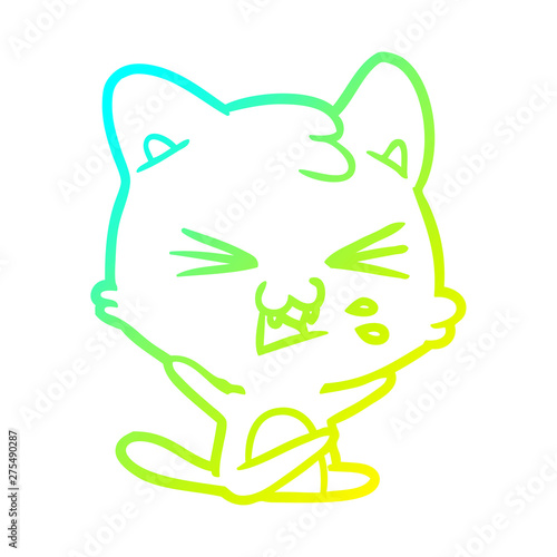 cold gradient line drawing cartoon cat hissing