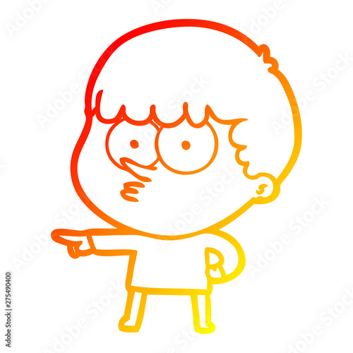 warm gradient line drawing cartoon pointing boy
