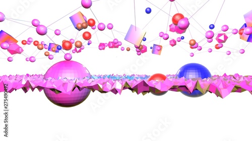 3d surface as 3d low poly abstract geometric background with modern gradient colors, red blue violet, and with 3d objects, grid. 12