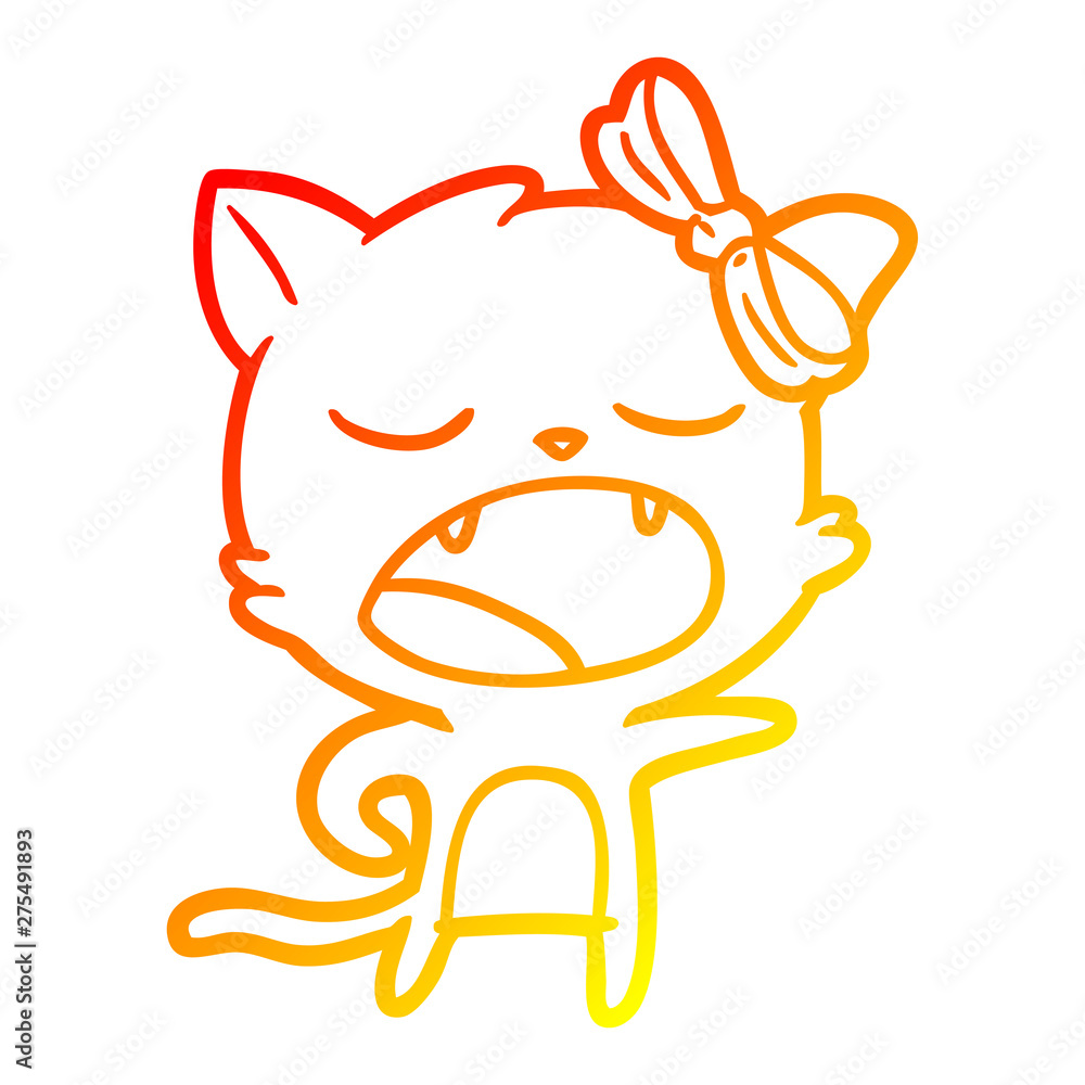Obraz premium warm gradient line drawing cartoon yawning cat