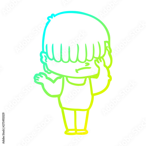 cold gradient line drawing cartoon boy with untidy hair