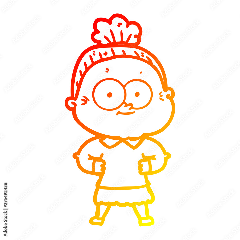 warm gradient line drawing cartoon happy old woman warm gradient line drawing cartoon happy old woman