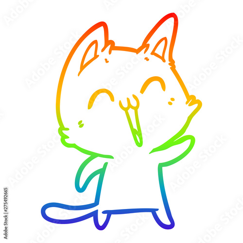 rainbow gradient line drawing happy cartoon cat meowing