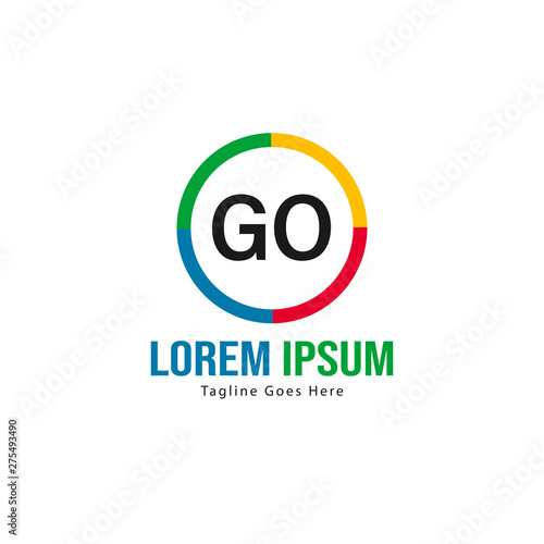 Initial GO logo template with modern frame. Minimalist GO letter logo vector illustration