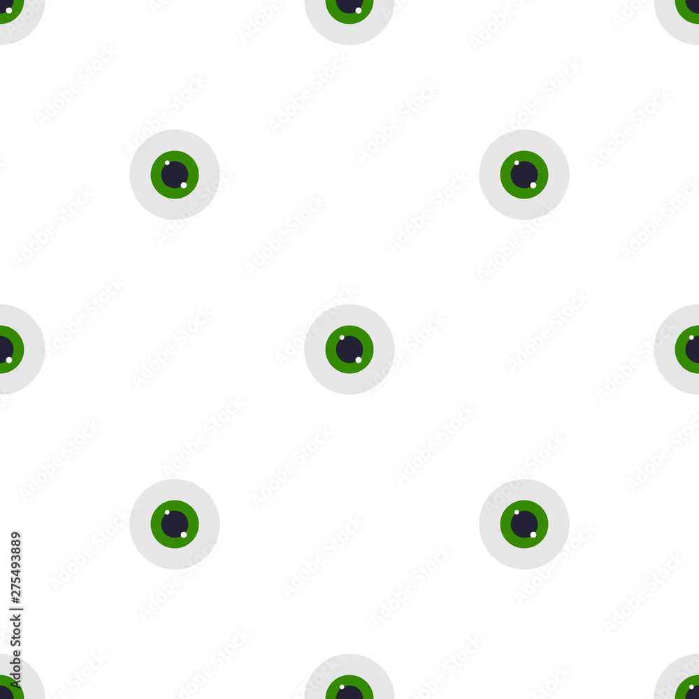 Seamless pattern with green eyeball icon. Clinic eye iris. Flat style. Vector illustration for design, web, wrapping paper, fabric, wallpaper.