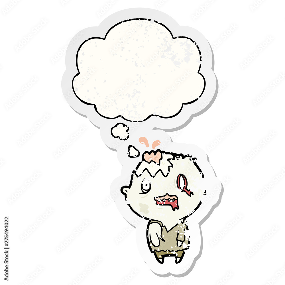 cartoon zombie and thought bubble as a distressed worn sticker cartoon zombie and thought bubble as a distressed worn sticker
