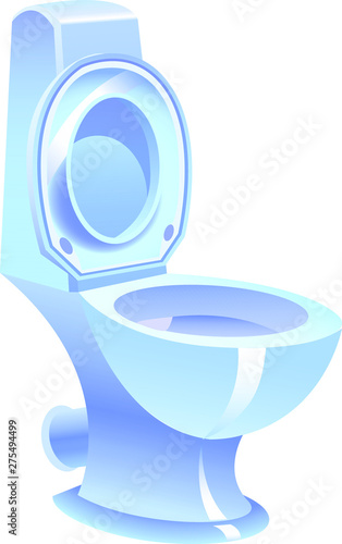 blue glossy toilet bowl with a seat, part of the home sewer system and hygiene, a modern element of civilization, color vector illustration, isolated on a white background in the style of clipart