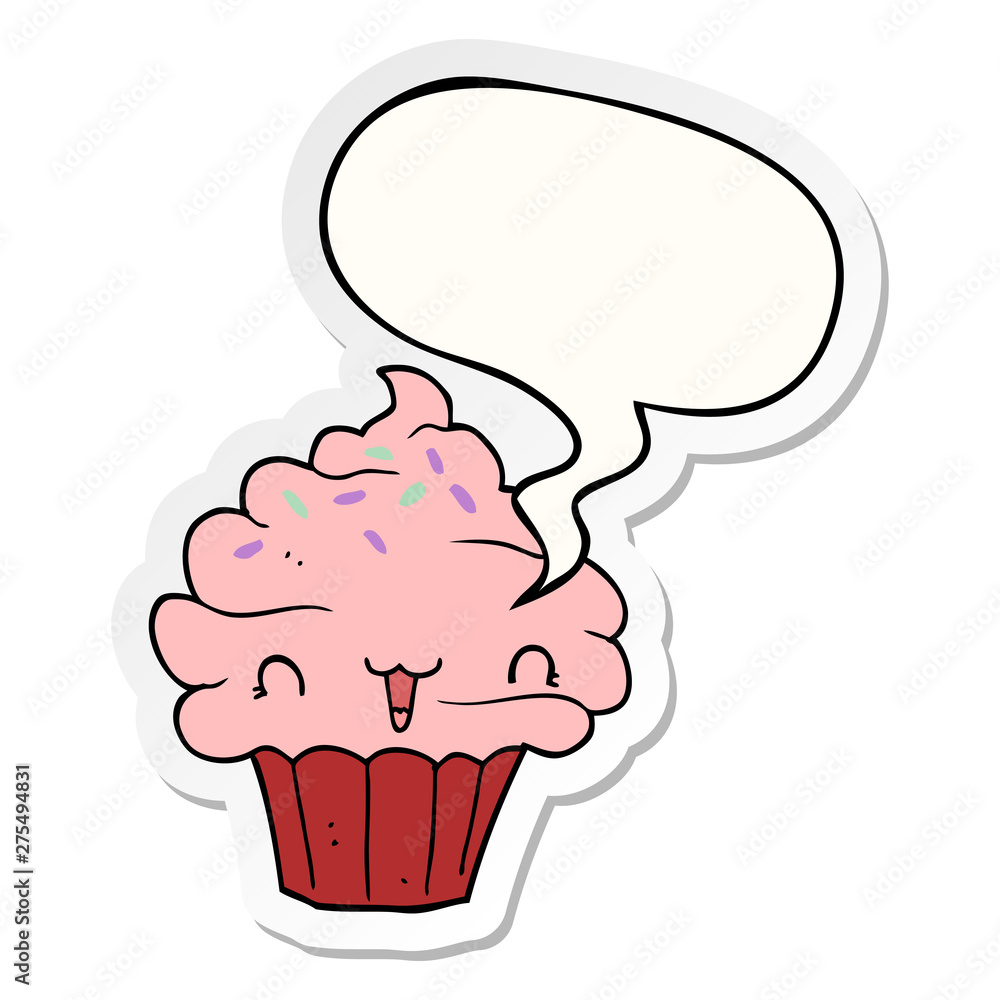 cute cartoon frosted cupcake and speech bubble sticker cute cartoon frosted cupcake and speech bubble sticker