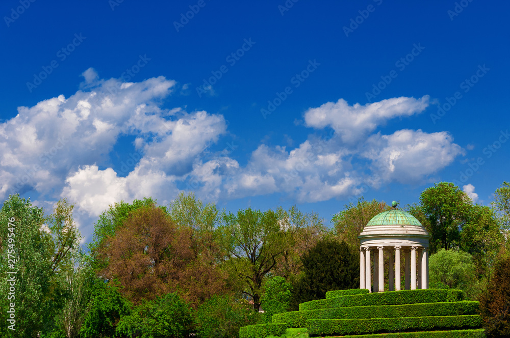 Fototapeta premium Neoclassical architecture and landscape in Vicenza. Monopteros temple erected in 1820 in the Querini public park