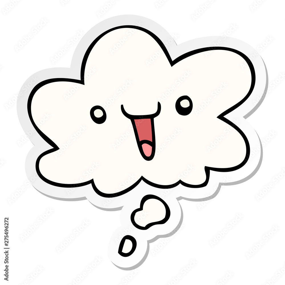 cute happy cartoon face and thought bubble as a printed sticker cute happy cartoon face and thought bubble as a printed sticker