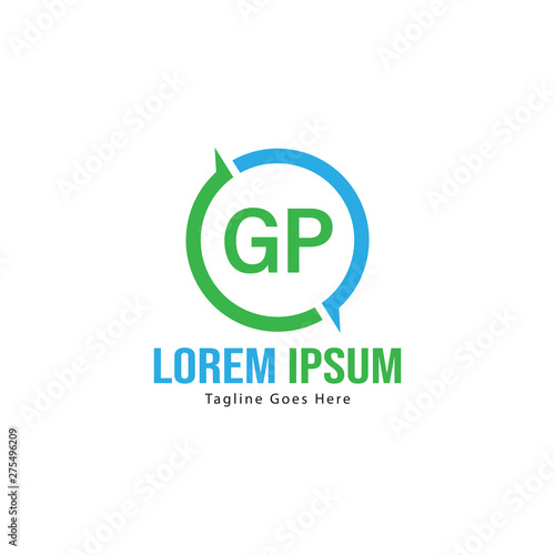 Initial GP logo template with modern frame. Minimalist GP letter logo vector illustration