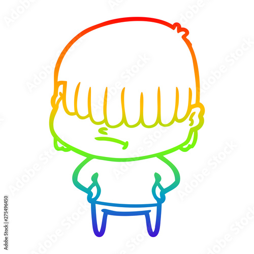 rainbow gradient line drawing cartoon boy with untidy hair