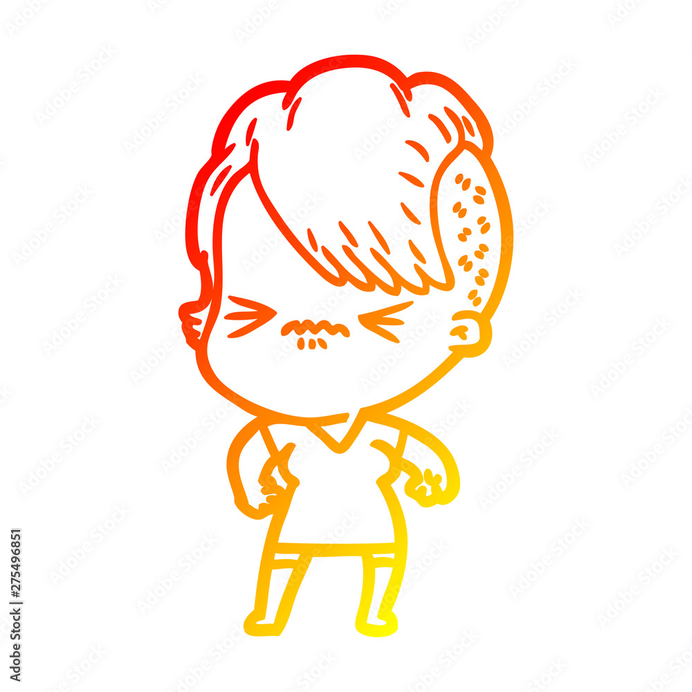warm gradient line drawing cartoon annoyed hipster girl warm gradient line drawing cartoon annoyed hipster girl