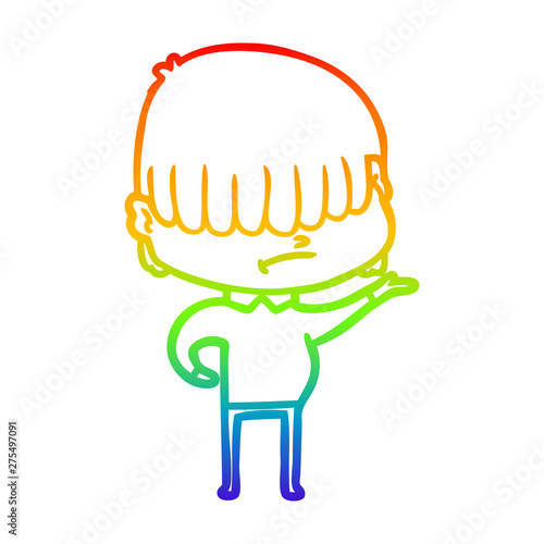 rainbow gradient line drawing cartoon boy with untidy hair